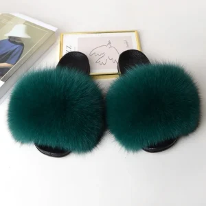 Women’s Autumn Real Fox Fur Anti Slip Slippers Sandals Height Increasing Breathable Comfortable