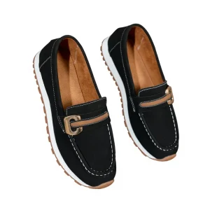 Women’s Autumn Shoes Simple Outdoor Buckle Heightened Breathable Anti-slip Fabric Upper Rubber Sole Loafers Flat