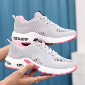 Women’s Autumn Spring Summer Casual Walking Shoes Breathable Lightweight Lace Up Sports Sneakers with Height Increasing Feature