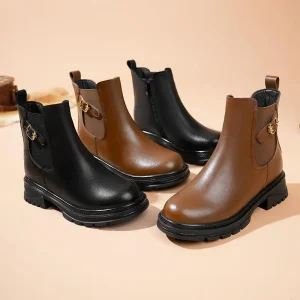 Women’s Autumn Thick High Heel Ankle Boots Waterproof Leather Snow Boots