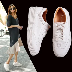 Women’s Autumn Toe Front Tether Closure Thick soled White Shoes Ventilation Korean style Casual Sports Sizes 31 34