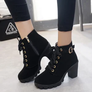 Women’s Autumn Winter Ankle Boots Lace-Up High Heel Vintage Boots