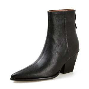 Women’s Autumn/Winter Fashion Boots Chunky Heel Midi Length Pointed Toe Anti Slip Rubber Outsole Sheepskin