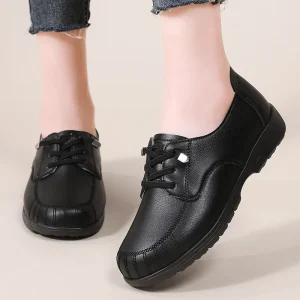 Women’s Autumn Work Shoes Black Non slip Loafers Slip On Comfortable Waterproof Flat Shoes for Elderly