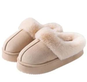 Women’s Autumn and Winter Indoor and Outdoor Thick-soled Non-slip Fur Plush Suede Cotton Slippers