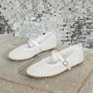 Women’s Ballet Flats Fairy Style Translucent Sweet Flower Bow Flat Single Shoes
