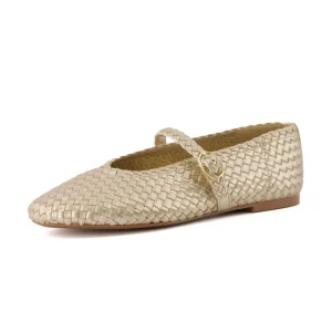 Women’s Ballet Flats Woven Mary Jane Flats with Breathable PVC Insole Slip On Closure Flats