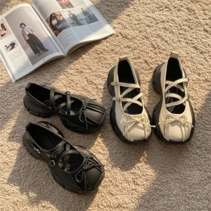 Women’s Ballet Shoes Outdoor Patent Leather Casual Buckle Thick Sole Mary Jane Ballet Shoes