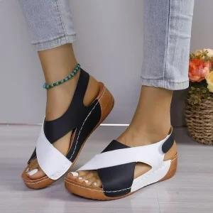 Women’s Beach Roman Sandals Casual Color Blocking Breathable Summer Foreign Trade European American New Style Velcro PU