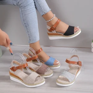 Women’s Beach Sandals Casual Comfortable Thick Bottomed Lightweight Buckle Color Block Peep Toe Simple Anti Slip Women’s Shoes