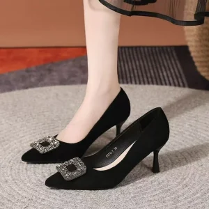 Women’s Black Closed Toe Pointed Toe Light Comfort Summer Autumn Formal High Heel Pumps Heeled Sandals Wedding Shoes