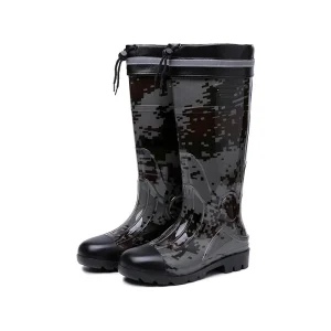 Women’s Black Digital Camouflage Knee High Waterproof Fashion Rain Boots PVC Breathable Anti Slip Autumn for All Conditions