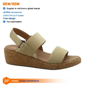 Women’s Black Elastic Strap Platform Cork Wedge Sandals Casual Comfort Slingback Summer Outdoor Shoes