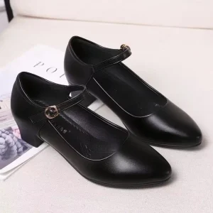 Women’s Black Formal PU Leather Dress Shoes with Chunky Heel Ballroom Modern Character Dance Shoes