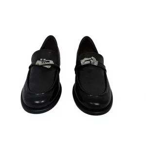Women’s Black Horsebit Washed Leather Slip-On Loafers