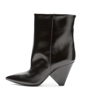 Women’s Black Leather Ankle Boots Pointed Toe Wedge Heel Western Style Dress Booties