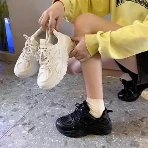 Women’s Black Mesh and Synthetic Leather Upper Versatile Casual Sneakers