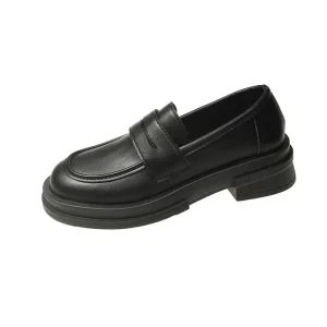 Women’s Black PU Closed Toe Flat Shoes Slip On Chunky Loafers Soft Comfortable Spring Summer