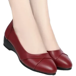 Women’s Black PU Leather Work Dress Shoes Low Heel Soft Soled Anti Slip Comfortable Slip-On Solid Breathable
