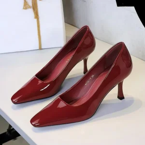 Women’s Black Patent Leather Pointed Toe High Heels Pumps Elegant Office Shoes for Work and Formal Occasions Size 36