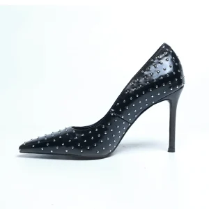 Women’s Black Rivet Pointed Toe Wedding Party Stiletto High Heel Shoes