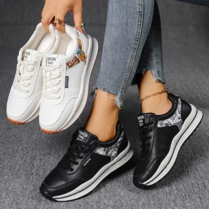 Women’s Black & White Printed Casual Walking Shoes Trendy Retro Platform Sneakers