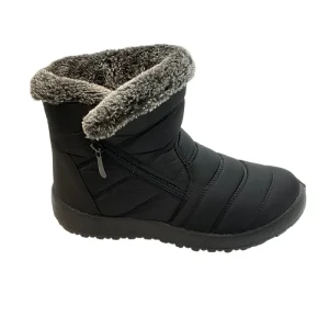 Women’s Black Winter Snow Boots Warm Faux Fur Lined Ankle Booties Waterproof Anti-slip Outdoor Shoes with Side Zipper