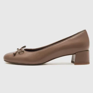 Women’s Block Heel Ballet Pumps Leather Bow Round Toe Low Heel Ballerina Pumps OEM Custom