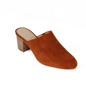 Women’s Block Heel Mules Round Toe Sandals with Wide Width and Height Increasing Feature for Summer and Autumn