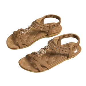 Women’s Bohemian Style Flat Sandals Large Size Casual Shoes Rhinestone Fashion Trend