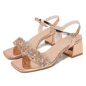 Women’s Bohemian Wedding Sandals with Rhinestone Thick Heel Height Increasing