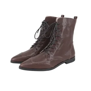 Women’s Boots Autumn and Winter Midi Booties Pointed Toe Side Zippers Leather Low Heel Ankle Boot Shoes