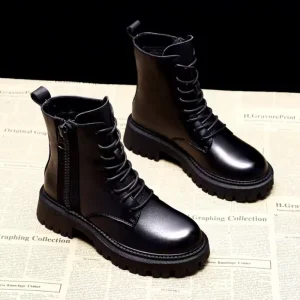 Women’s Boots British Style Winter New Arrival Lightweight Warm Supportive Chunky Soled Ankle Boots Front Zipper
