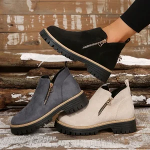 Women’s Boots Short Autumn Winter Boots with Lace Up Closure Thick Heel Large Size