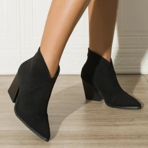 Women’s Boots for Autumn and Winter Pointed toe V neck Thick heeled and High heeled Women’s Ankle Boots