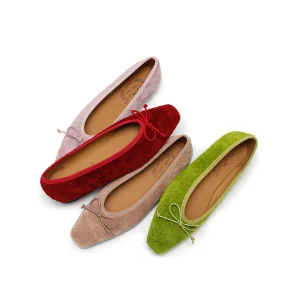 Women’s Bow Ballet Flats Square Toe Slip-On Casual Flat Shoes for Daily Wear
