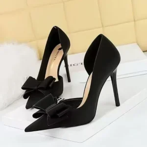 Women’s Bow Decoration Elegant Temperament Pointed Dress Shoes Stiletto Party Wedding High Heels