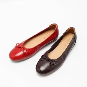 Women’s Bow Detail Leather Ballet Flats Round Toe Casual Slip On Shoes Genuine Leather