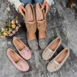 Women’s Bow Knot Ballet Flat Shoes Breathable Slip-On Women Casual Loafers for Daily Walking & Office Wear