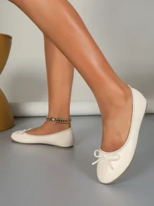 Women’s Bow Knot Ballet Flats Soft Leather Round Toe Slip on Flat Shoes Casual Daily Office Work Ballerina Shoes for Ladies