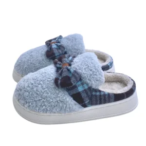 Women’s Bow Plush Cartoon Bun Head Adult Slippers Soft Anti Slippery Cotton for Autumn Winter Wear Warm for Outside Home