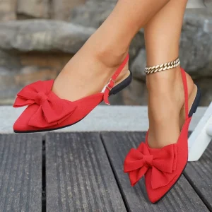 Women’s Bow Slingback Flat Sandals Summer Fashion Pointed Toe Dress Shoes Elegant Casual