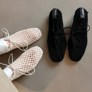 Women’s Breathable Hollow Flat Shoes with Anti-Slip Soft Soles for Casual Daily Wear Spring and Summer