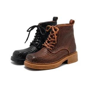 Women’s Breathable Lace up Genuine Leather Comfort Soft Ankle Boots for Autumn Winter