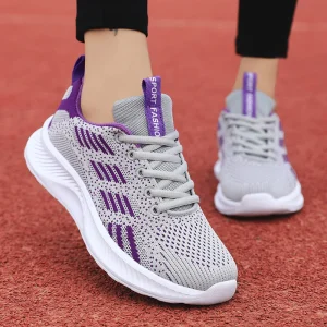 Women’s Breathable Lightweight Mesh Upper Casual Comfortable Walking Sneakers Elastic Big Size White School Style Shoes