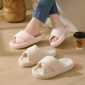 Women’s Breathable Lightweight Open Toe Non Slip EVA Outsole Casual Warm Slide Winter Slipper