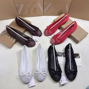 Women’s Breathable Mesh Elegant Ballet Flats with Front Bow Light Weight Soft Comfort Closed Toe Slip On Solid Spring Summer