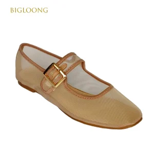 Women’s Breathable Mesh Flats Metal Buckle Elegant Toe Slip On Shoes Anti Slip Lightweight Comfortable Casual Evergreen Summer