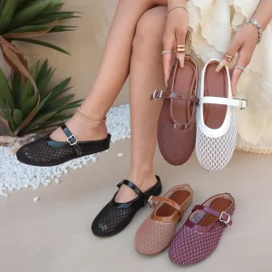 Women’s Breathable Mesh Mary Jane Mules for Summer Open Back Slides with Adjustable Buckle Lightweight Mesh Casual Women Shoes