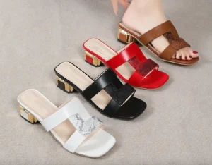 Women’s Breathable Outdoor Summer Peep Toe Fashion Pumps Medium Heels Slides Sandal